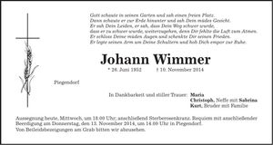 Traueranzeige Johann Wimmer