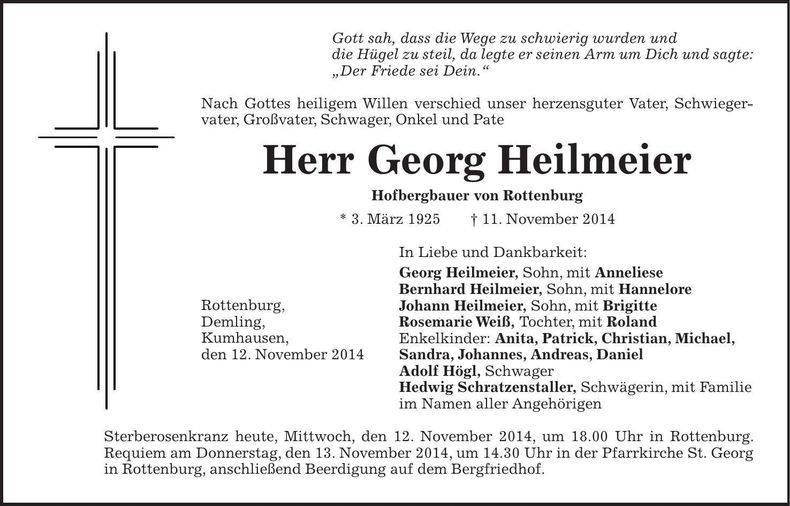 Traueranzeige Georg Heilmeier