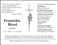 Traueranzeige Franziska Rösel