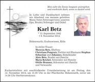 Traueranzeige Karl Betz