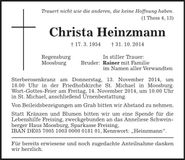Traueranzeige Christa Heinzmann