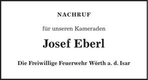 Traueranzeige Josef Eberl