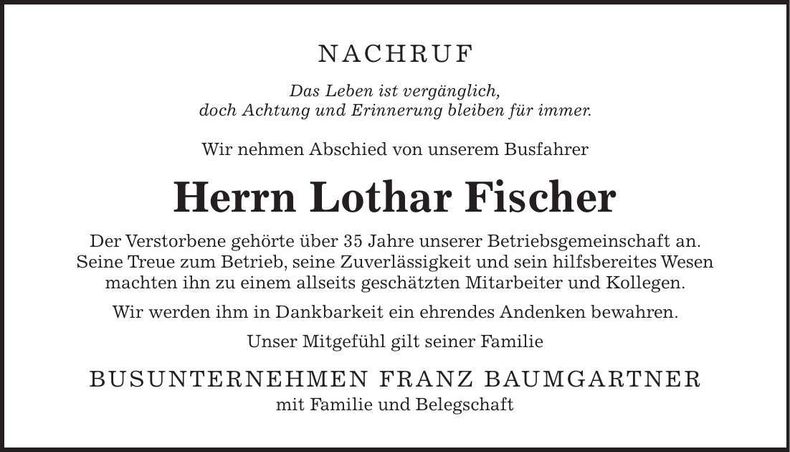 Traueranzeige Lothar Fischer