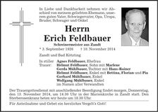 Traueranzeige Erich Feldbauer