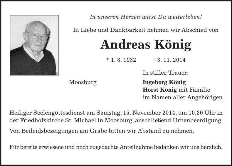 Traueranzeige Andreas König