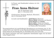 Traueranzeige Anna Heitzer