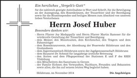 Traueranzeige Josef Huber
