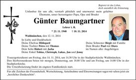 Traueranzeige Günter Baumgartner
