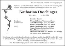 Traueranzeige Katharina Daschinger
