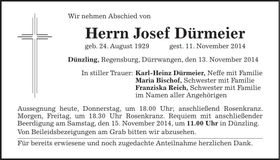 Traueranzeige Josef Dürmeier