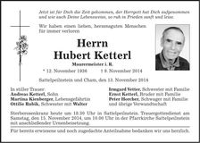 Traueranzeige Hubert Ketterl
