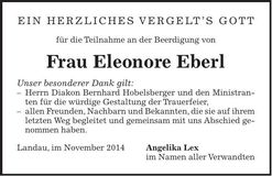 Traueranzeige Eleonore Eberl