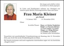 Traueranzeige Maria Kleiner