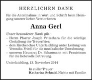 Traueranzeige Anna Gerl