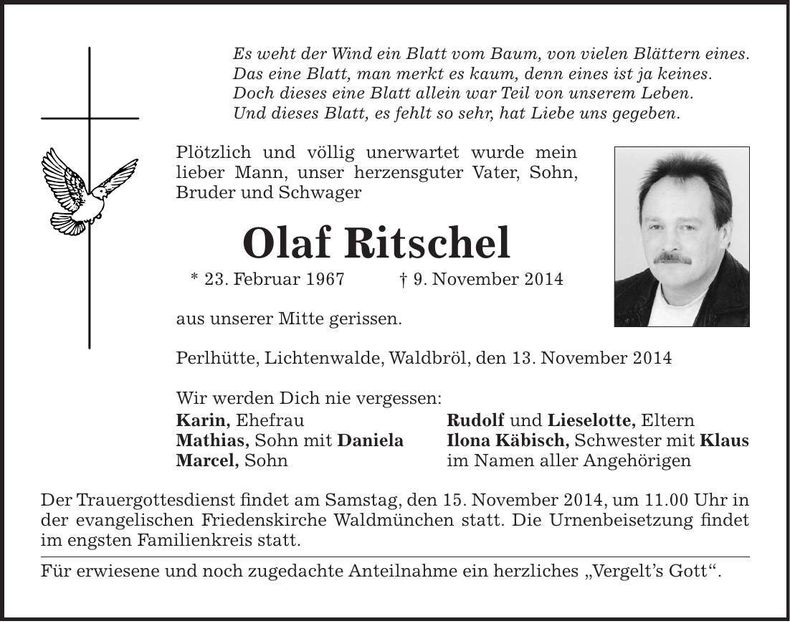 Traueranzeige Olaf Ritschel