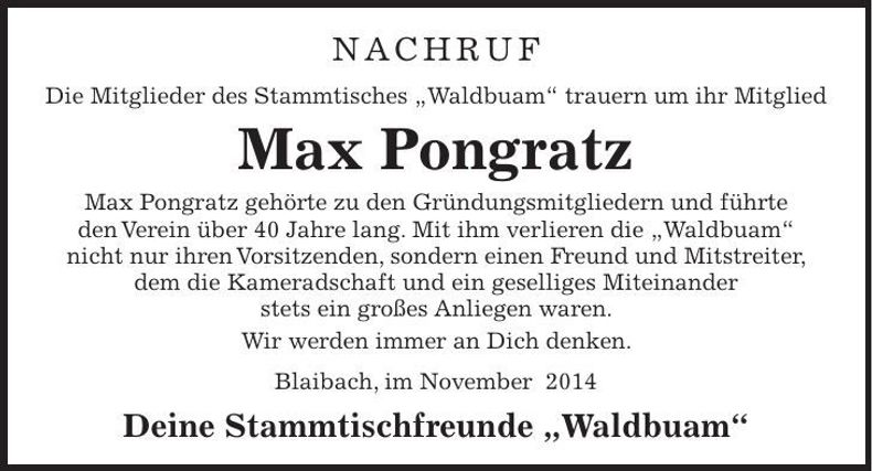 Traueranzeige Max Pongratz