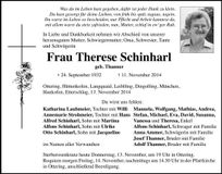 Traueranzeige Therese Schinharl