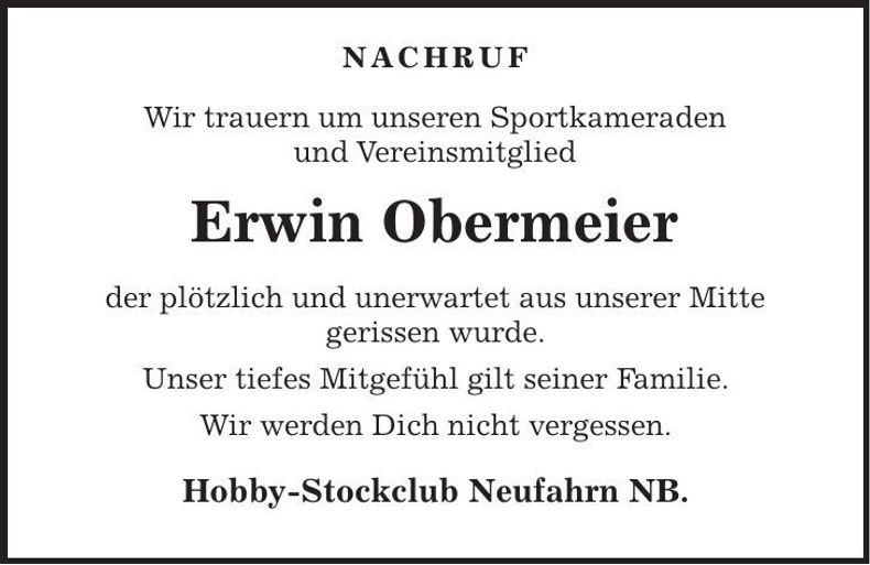 Traueranzeige Obermeier Erwin