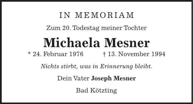 Traueranzeige Michaela Mesner