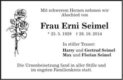 Traueranzeige Erni Seimel