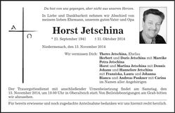 Traueranzeige Horst Jetschina
