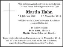 Traueranzeige Martin Hahn
