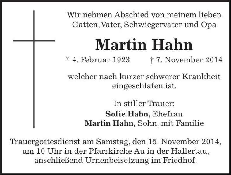 Traueranzeige Martin Hahn