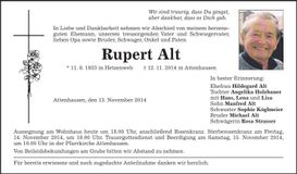 Traueranzeige Ruper Alt