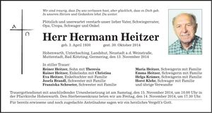 Traueranzeige Hermann Heitzer