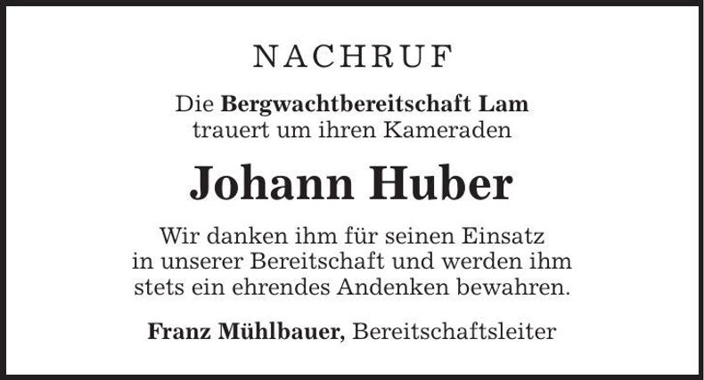Traueranzeige Johann Huber
