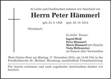 Traueranzeige Peter Hämmerl