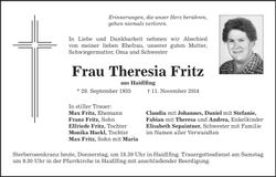 Traueranzeige Theresia Fritz