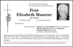 Traueranzeige Elisabeth Mauerer