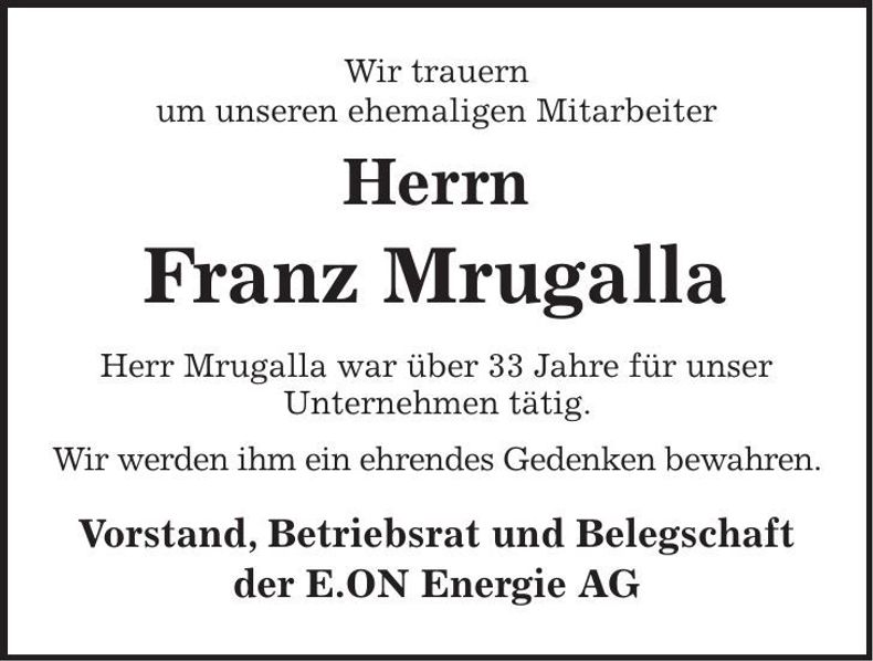 Traueranzeige Franz Mrugalla