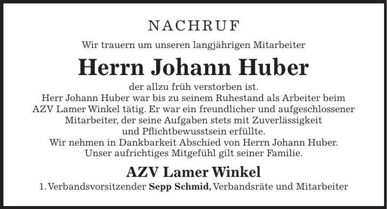 Traueranzeige Johann Huber