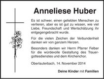 Traueranzeige Anneliese Huber
