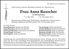 Traueranzeige Anna Rauscher