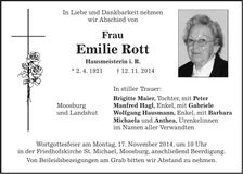 Traueranzeige Emilie Rott