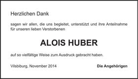 Traueranzeige Alois Huber