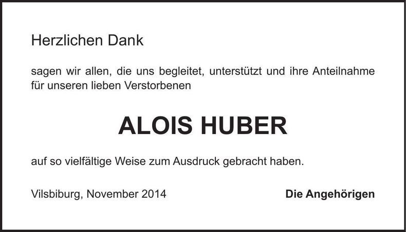 Traueranzeige Alois Huber