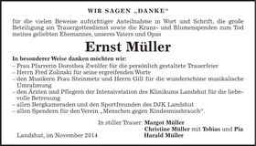 Traueranzeige Ernst Müller