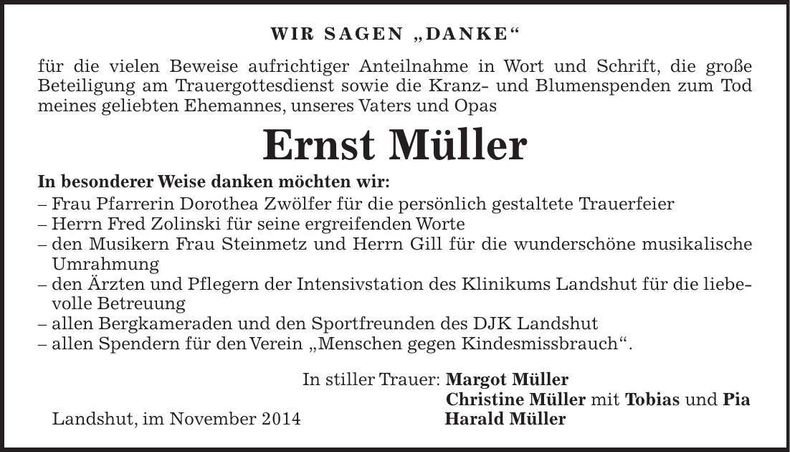 Traueranzeige Ernst Müller