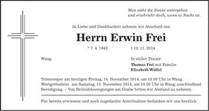 Traueranzeige Erwin Frei