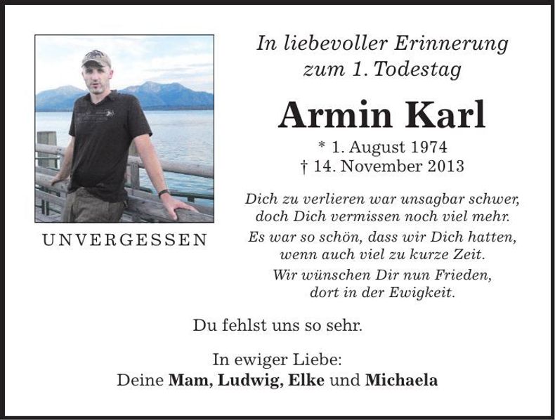 Traueranzeige Armin Karl