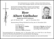 Traueranzeige Albert Gütlhuber