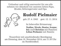 Traueranzeige Rudolf Pielmaier