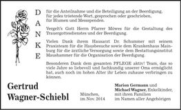 Traueranzeige Gertrud Wagner-Schiebl