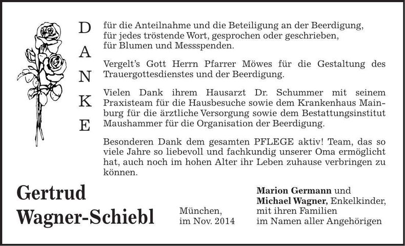 Traueranzeige Gertrud Wagner-Schiebl