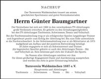 Traueranzeige Günter Baumgartner