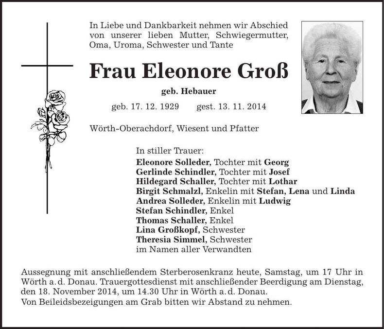 Traueranzeige Eleonore Groß